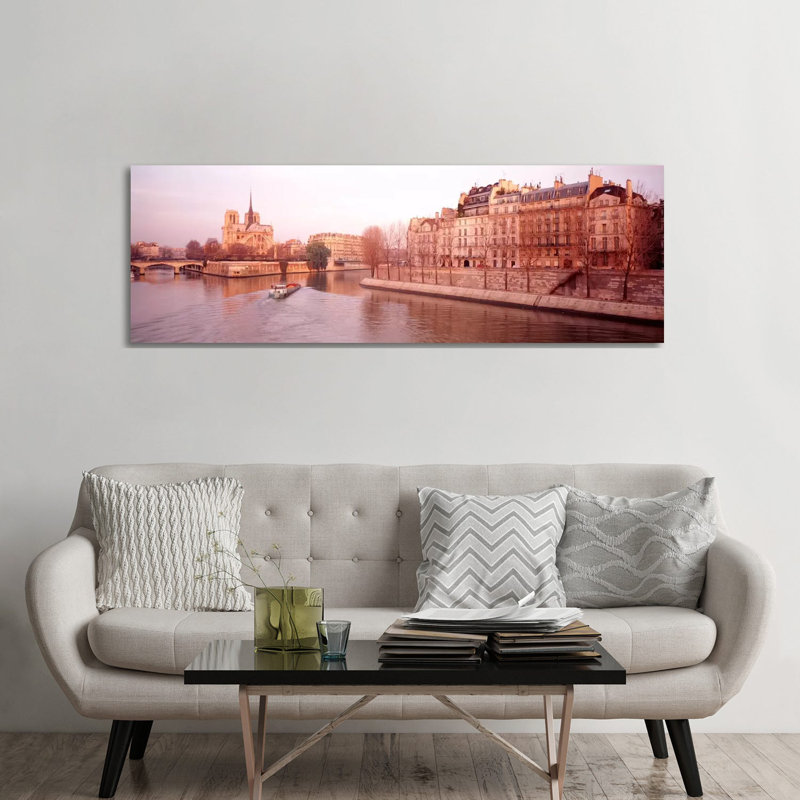Waterfront Architecture Along The Seine, Ile De La Cite & Ile Saint-Louis, Paris, France - Wrapped Canvas Panoramic Print
