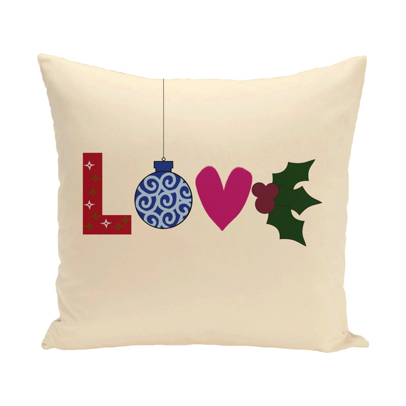 Love Decorative Holiday Word Print Square Pillow Cover and Insert, 16" H x 16" W