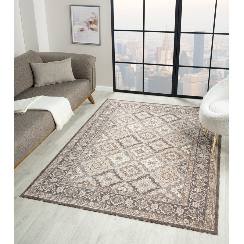Glorietta - Tapis traditionnel à médaillon gris avec motif en losanges élégant, Rectangle 12 pi 6 po x 15 pi