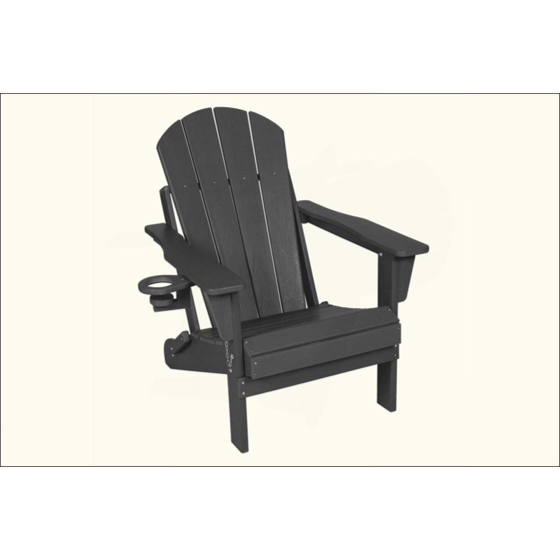 HDPE Folding Adirondack Chair With Dual Cup Holder - Composite Adirondack Chair With Wood Texture, Gray