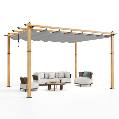 Pergola en aluminium 10 po x 13 pi avec auvent rétractable - Pavillon de jardin extérieur antirouille pour patio