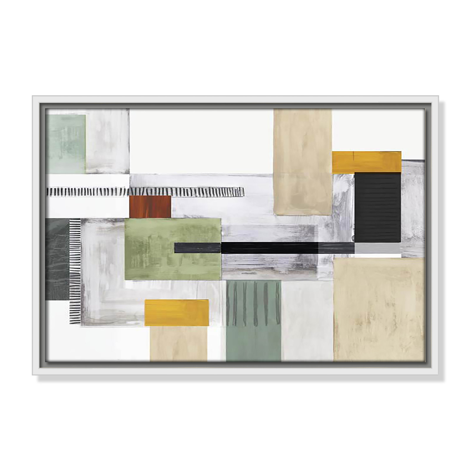 Playful Blocks Print by Tom Reeves, 13.5" H x 19.5" W x 2" D, White Floater Framed, No Mat