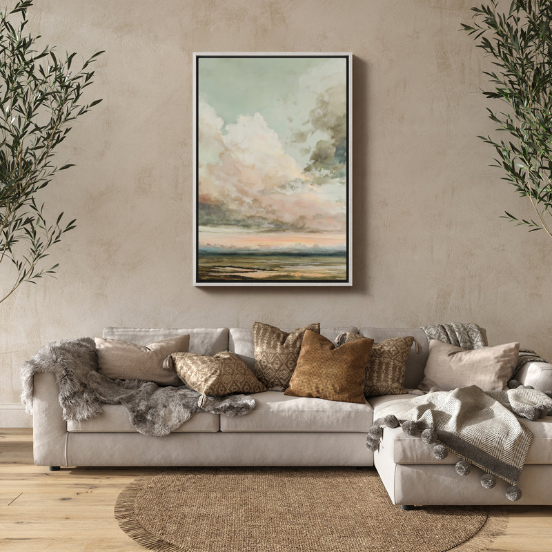 «Pastel Sky Landscape Soft Cloud Horizon Serene Nature Estesthetic», reproduction d'art encadrée, H 36 po x l 24 po, Blanc