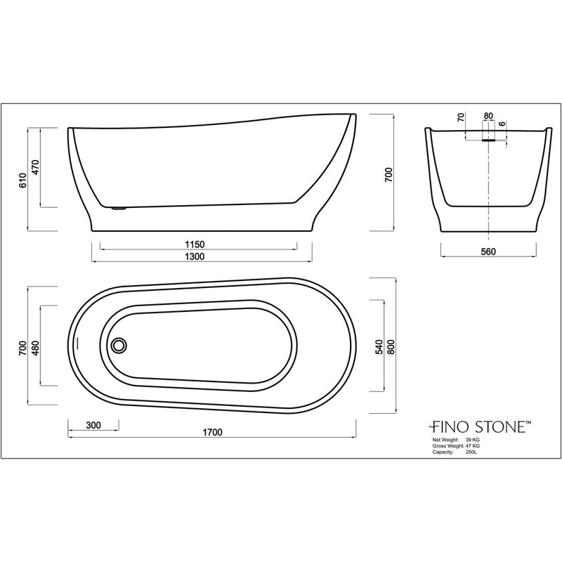 1700mm x 800mm Freestanding Acrylic Bathtub