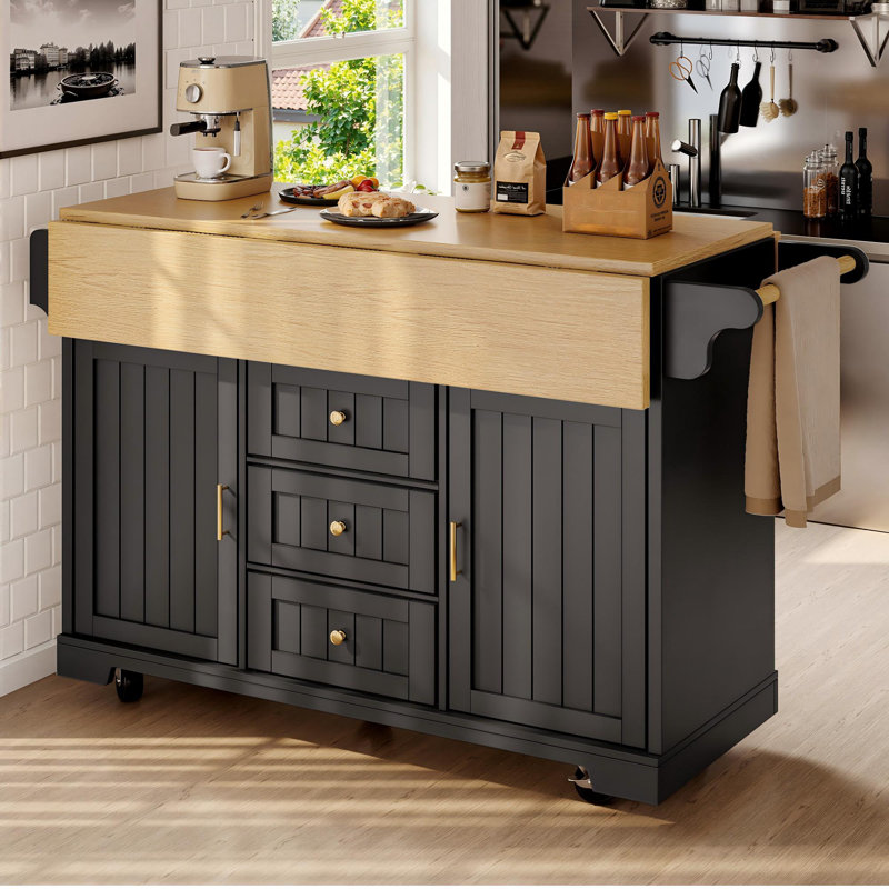 Wood Kitchen Island, Black