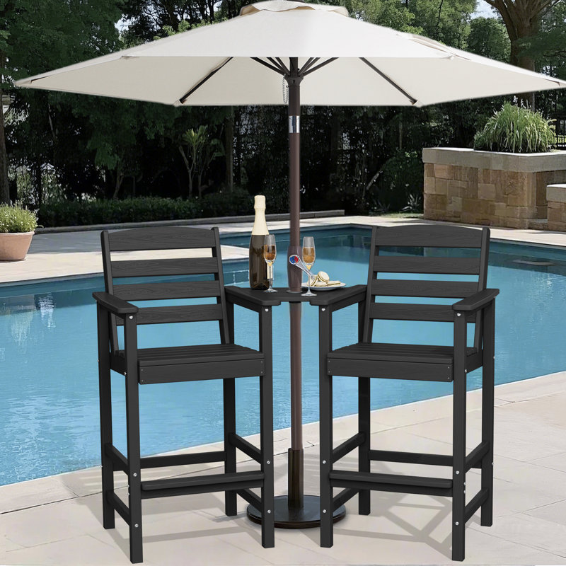 Wolak HDPE Outdoor Tall  Adirondack Chair With Table, Black