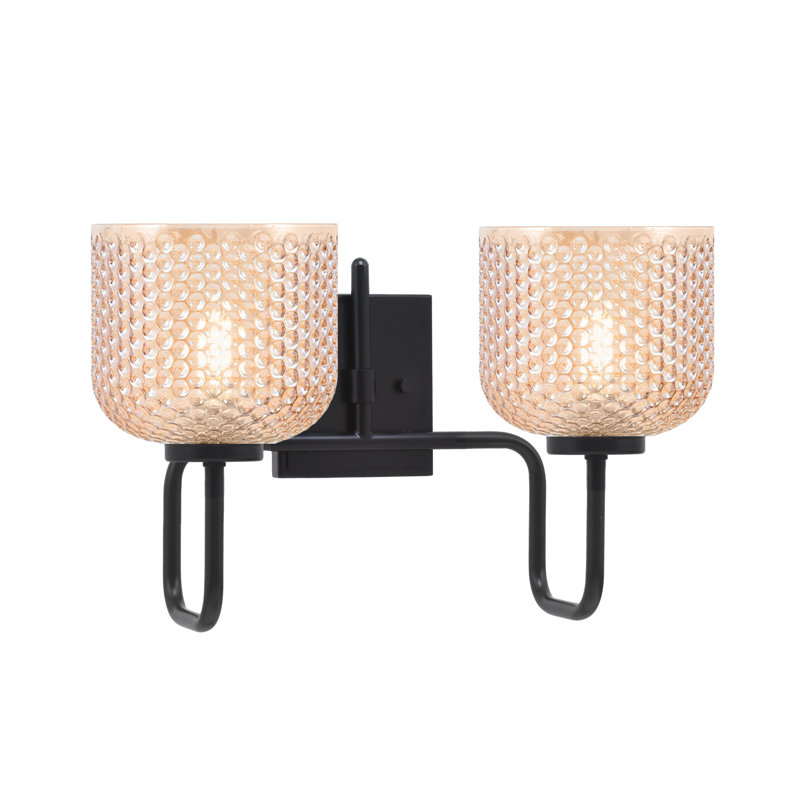 Barre d'éclairage de salle de bain 2 lumières Sandia au fini noir mat avec verre texturé ambre de 6 po, 2 Lights