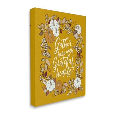 Grateful Hearts, bordure automnale de citrouilles - Art textuel