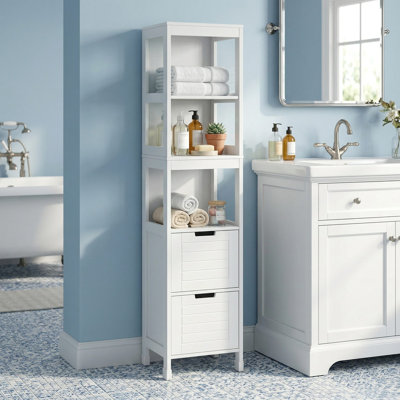 Sturdy Large Capacity 5 Tier Multifunctional Bathroom Floor Storage Cabinet With 2 Smooth Pull Out Drawers And Adjustable Internal Shelves For Bathroom