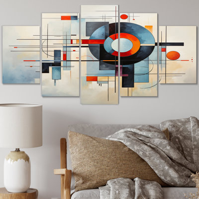 Beige Blue Suprematism Geometric Metamorphosis - Abstract Suprematism Canvas Art Print - 5 Panels