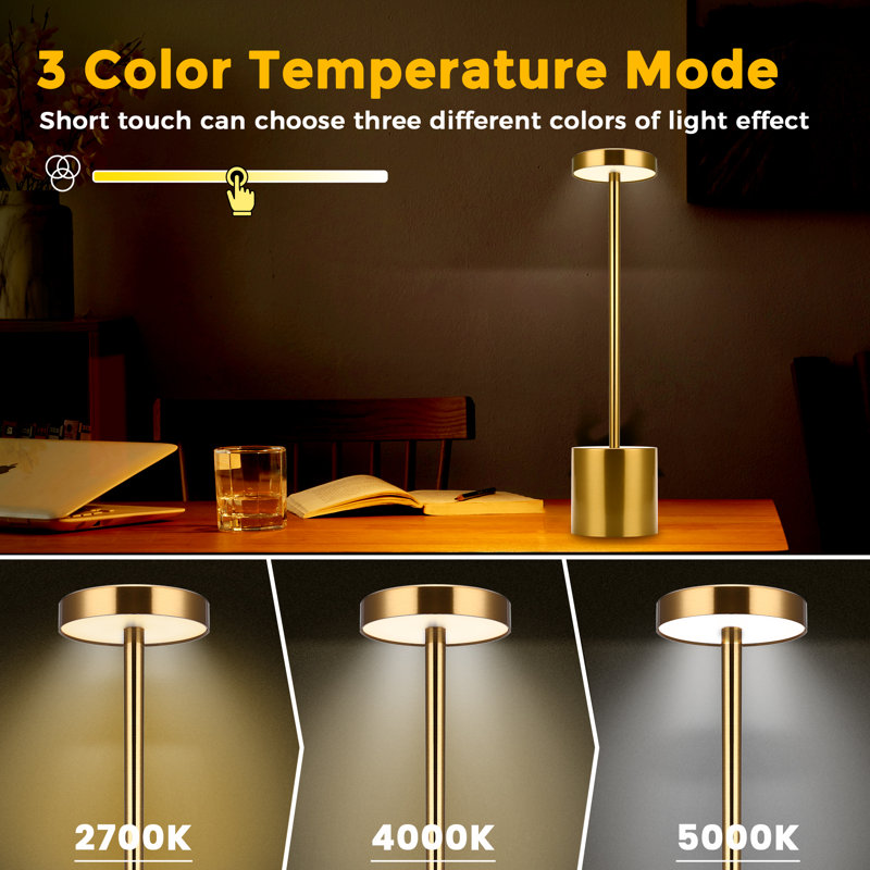 13.4'' Touch Dimmable Desk Lamp 2700K/4000K/5000K, Rechargable Lamps, Gold