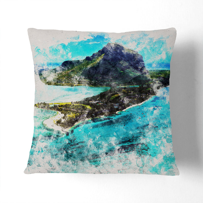 View of Mauritius Watercolour Scatter Cushion, 55cm H x 55cm W x 20cm D, Stone