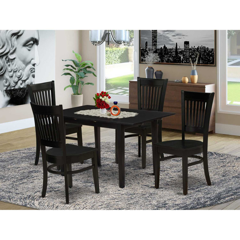 Alyssha Four Leg Dining Set, Black, 5 Pieces: 1 Table, 4 Chairs