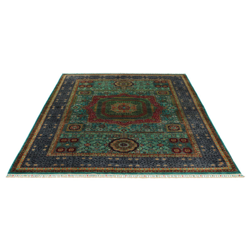 Tapis tribal turc bleu et gris 6 x 8