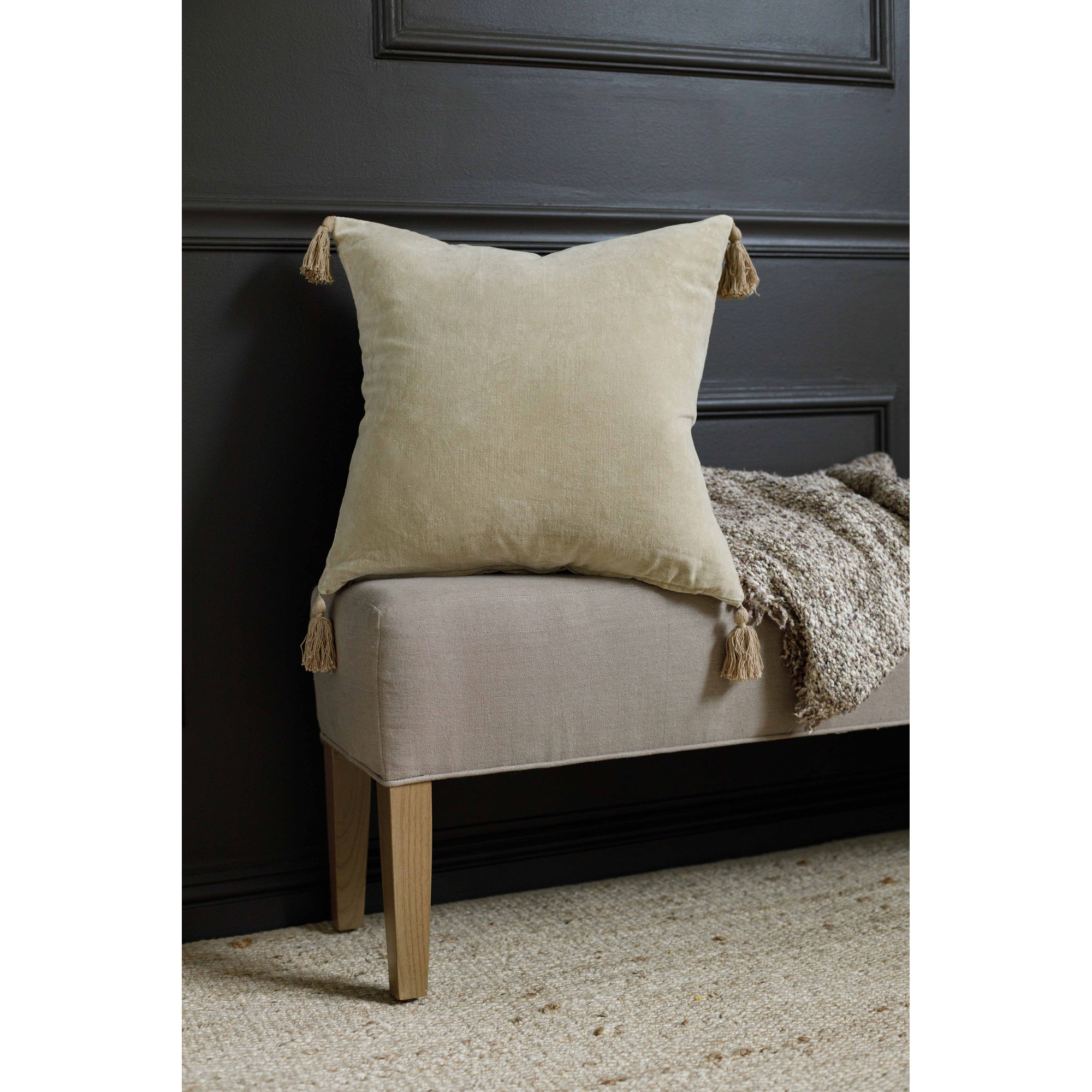 Bianca Velvet Pillow Cover & Insert, Natural, Square 20", Feather