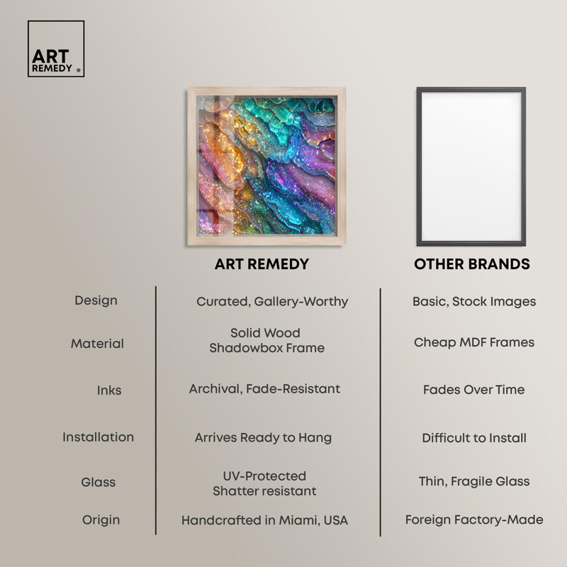 «Glittering Spectrum I Shadowbox Print Colorful Abstracts» par Art Remedy, H 13 po x l 13 po, Crème, crème