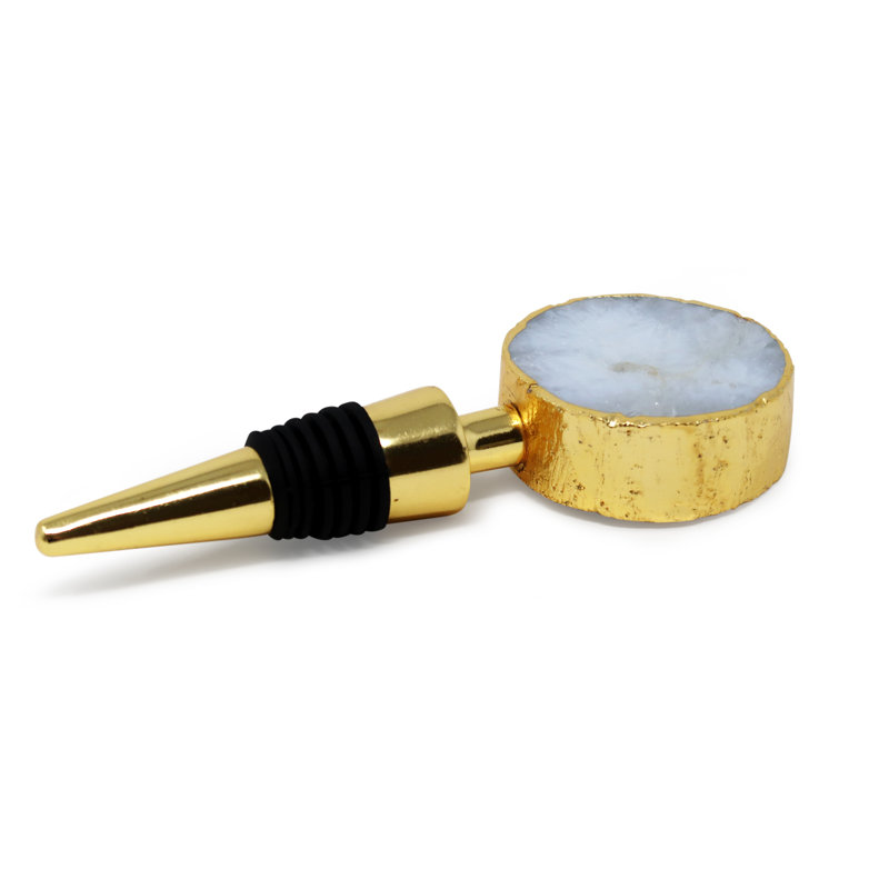 Classic Touch Gold Bottle Stopper With Agate Stone Head - Thumbnail 2