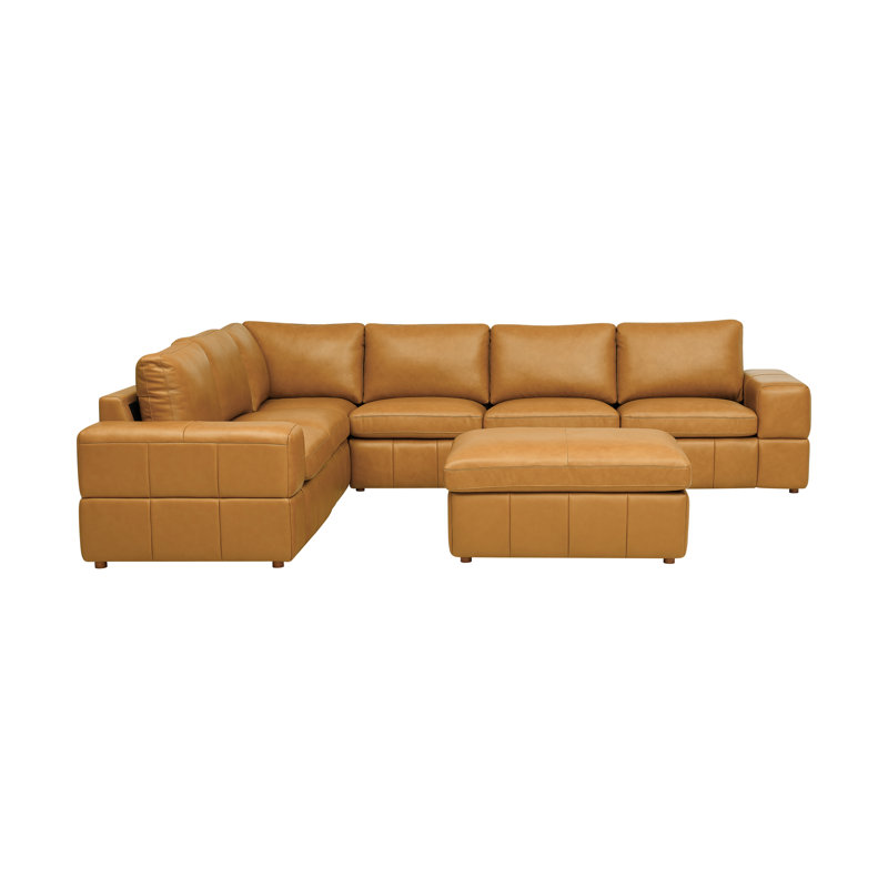Sarenkhet Leather Match Large Seating Modular Sectional, Ginger Leather Match, 33" H x 131" W x 103" D