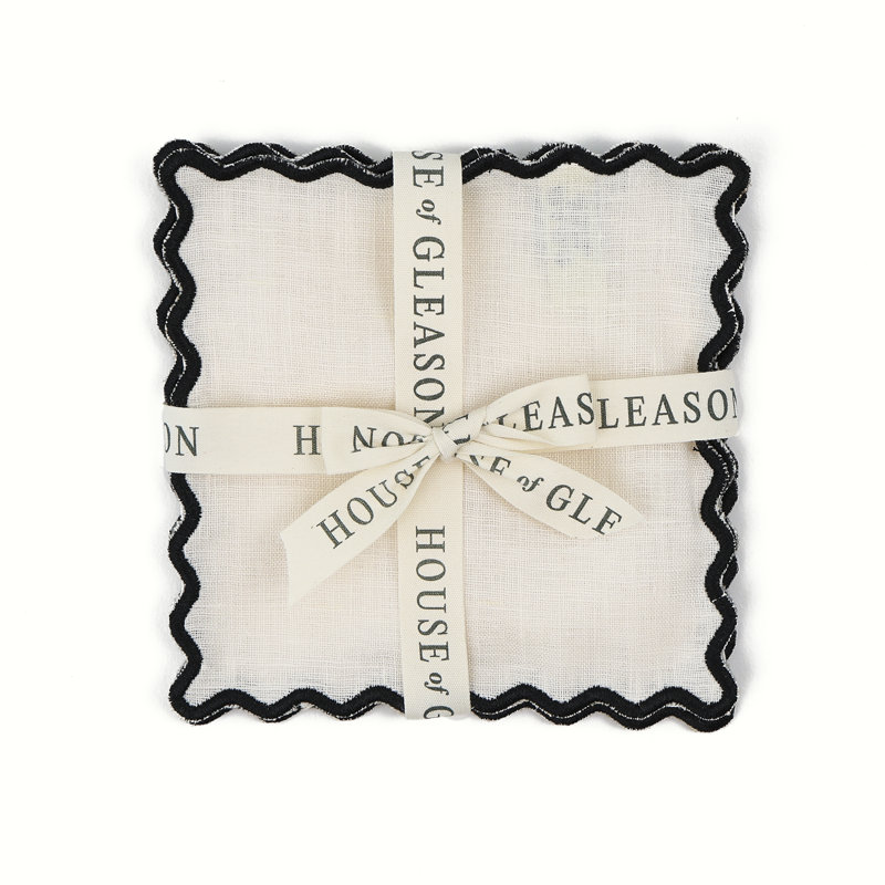 The Vivienne Square Cocktail Napkins, Cream/Black