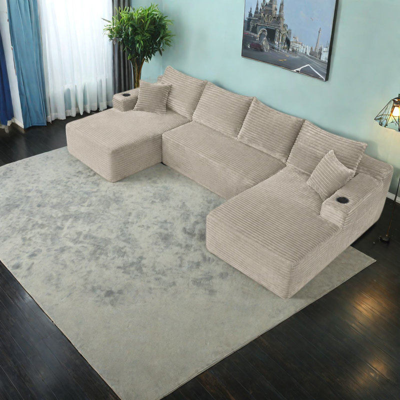 Canapé modulaire en U moelleux pour la maison Compression Sectionals, 134 pouces