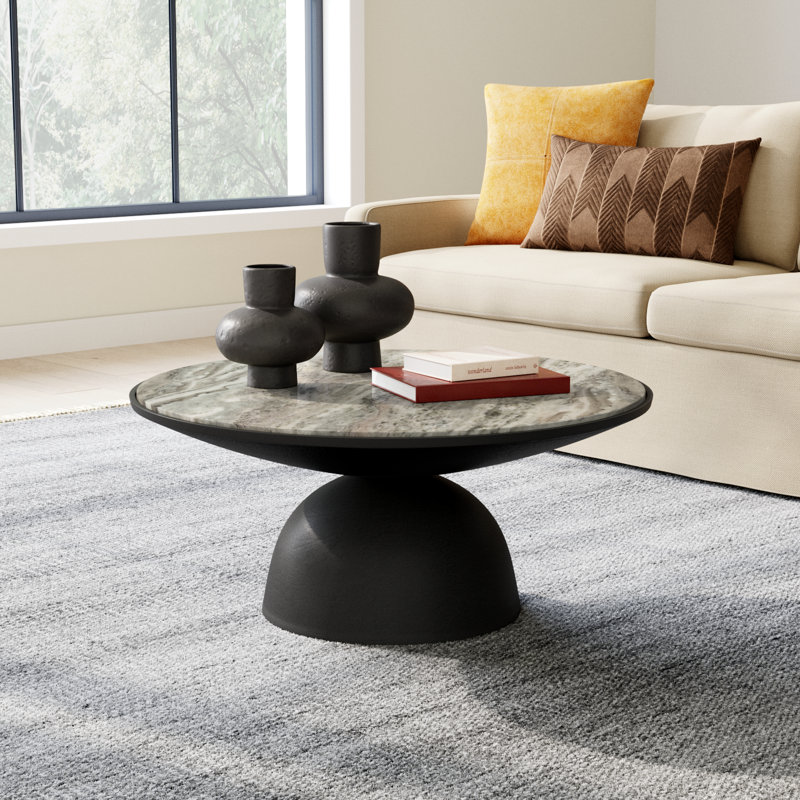 Anara Seraphine Pedestal Coffee Table, River Gray Top/Light Gray Base, 15.75" H x 35.25" L x 35.25" W