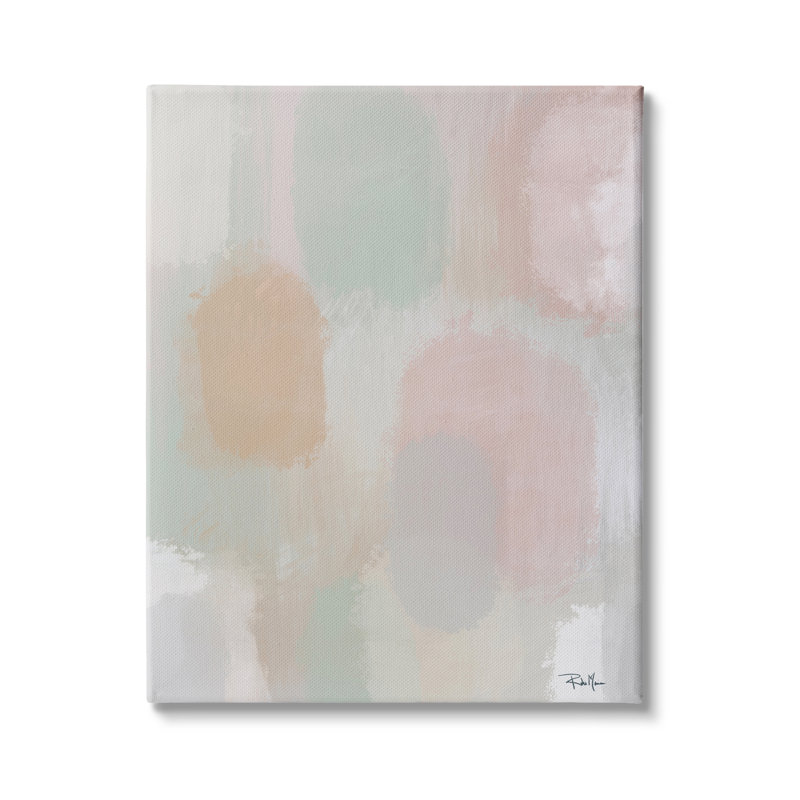 Doux pastel abstrait, peinture, rose tranquille, vert, formes par - Peinture, H 40 po x l 30 po x P 1,5 po, Toile tendue