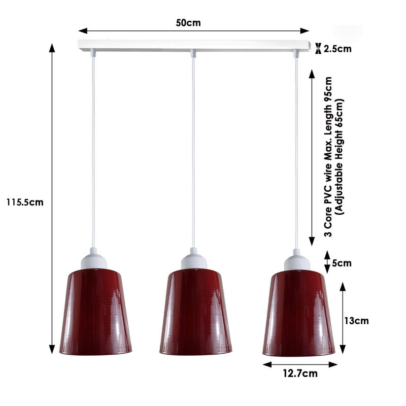 Humeyra 3 - Light Kitchen Island Pendant, No, Burgundy/White