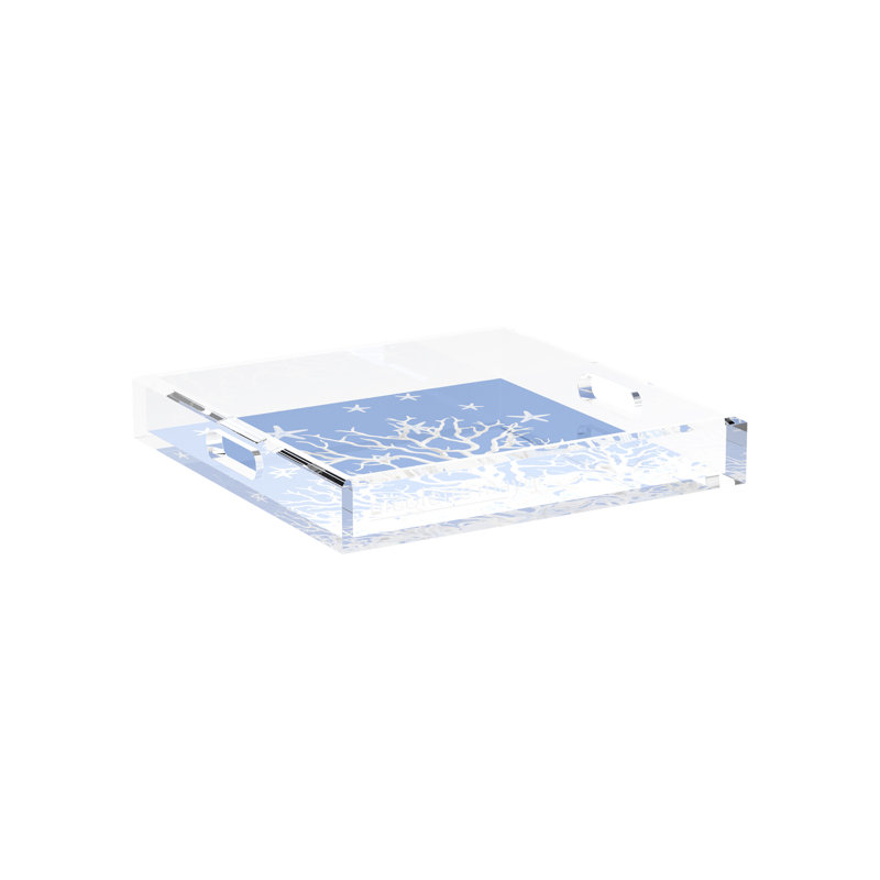Coral Reef Acrylic Square Decorative Tray, Blue, 12"W x 12"D x 2"H