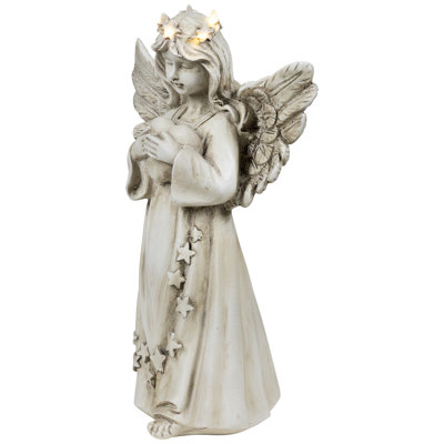 LED Lighted Angel Holding Heart Statue - 11.75"