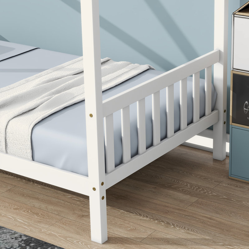 House Bed With Headboard And Footboard, Twin Rubber Wood Bed With House Frame, White