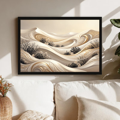 Art mural sur toile noir encadré pour le salon, la chambre à coucher, le bureau ou le vestibule - Décoration murale décorative avec paysage de vagues