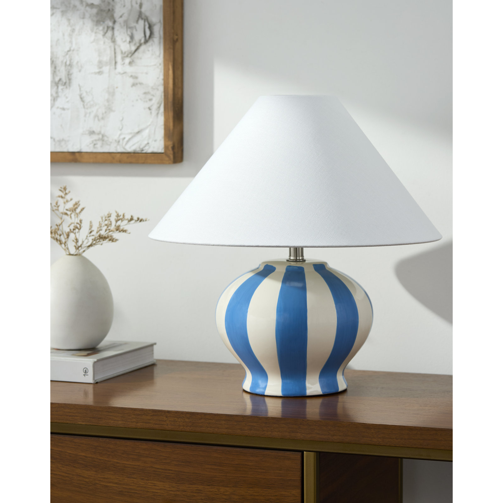 Ceramic Table Lamp, Blue/White