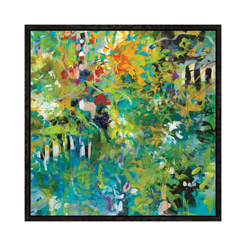 Garden Gate by Jan Weiss - Painting on Canvas, 45.72 cm H x 45.72 cm W, Black Framed Canvas