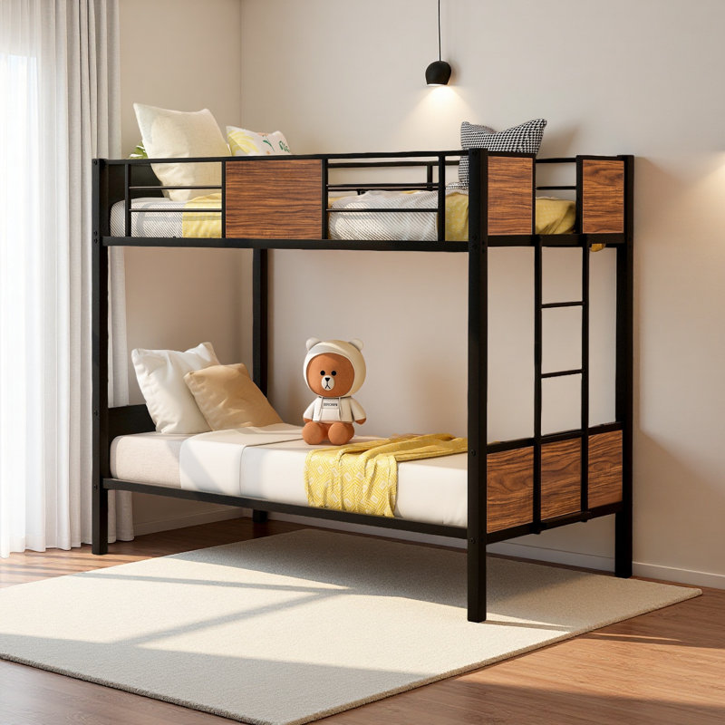 Lit superposé à structure en acier de style moderne avec barrière de sécurité, échelle intégrée pour chambre à coucher, dortoir, adultes