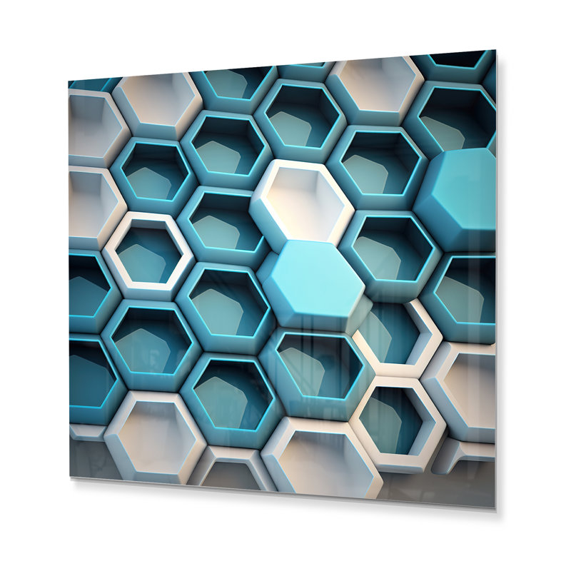 Décoration murale abstrait géométrique blanc et bleu - Animaux en métal, H 16 po x l 16 po x P 1 po