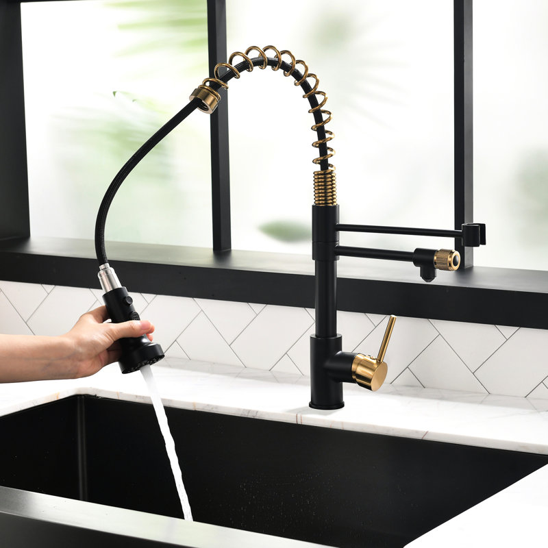 Robinet purificateur d'eau pour évier de cuisine - Robinet rétractable noir et nickel moderne au design contemporain avec finition