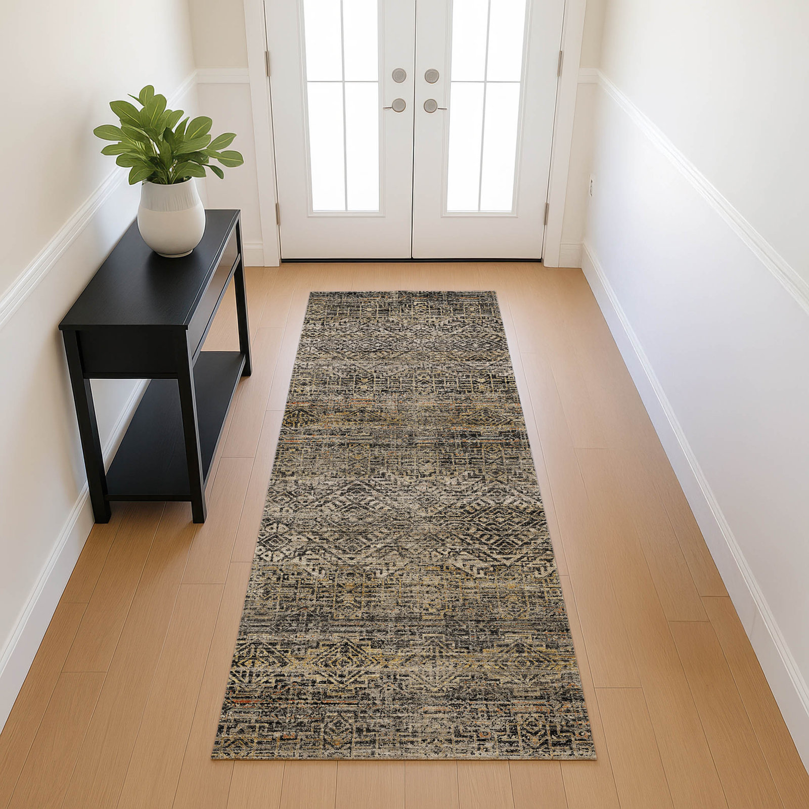 Premium Machine Washable Tirico Casual Rug, Black, 2'3" x 7'6" Runner