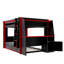 Lit superposé double pleine grandeur avec bureau, bibliothèques, lit gigogne, lumière DEL, cadre de lit de rangement, rouge et noir