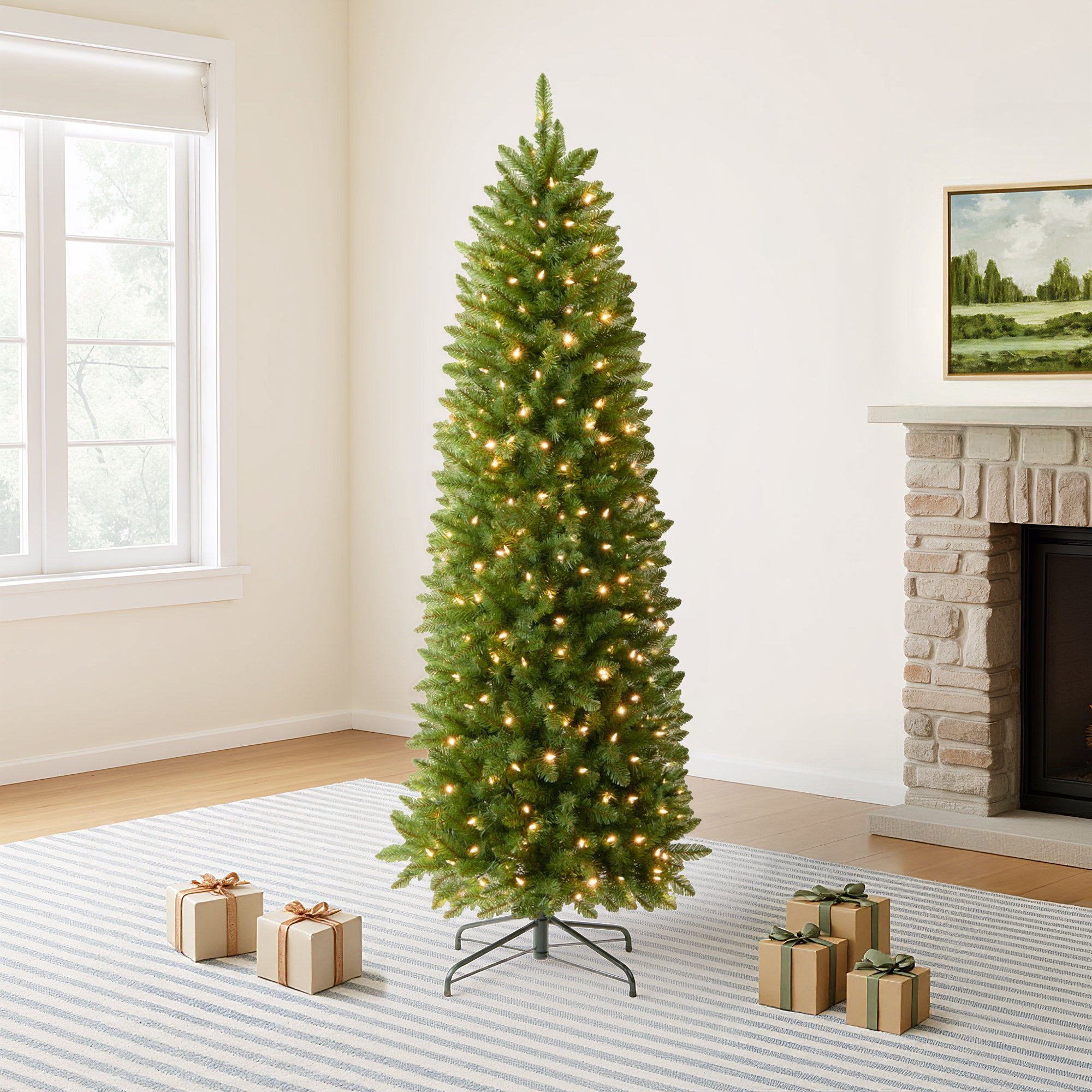 Lighted Artificial Spruce Christmas Tree, Multicolored, 7.5'