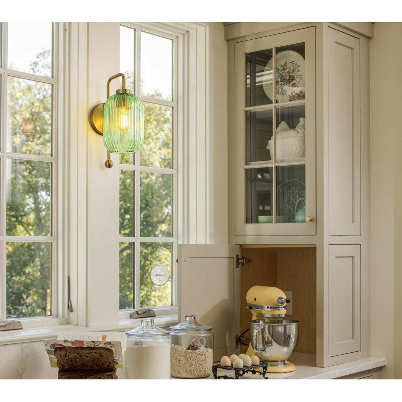 1-light 13"H Green Glass Wall Lantern