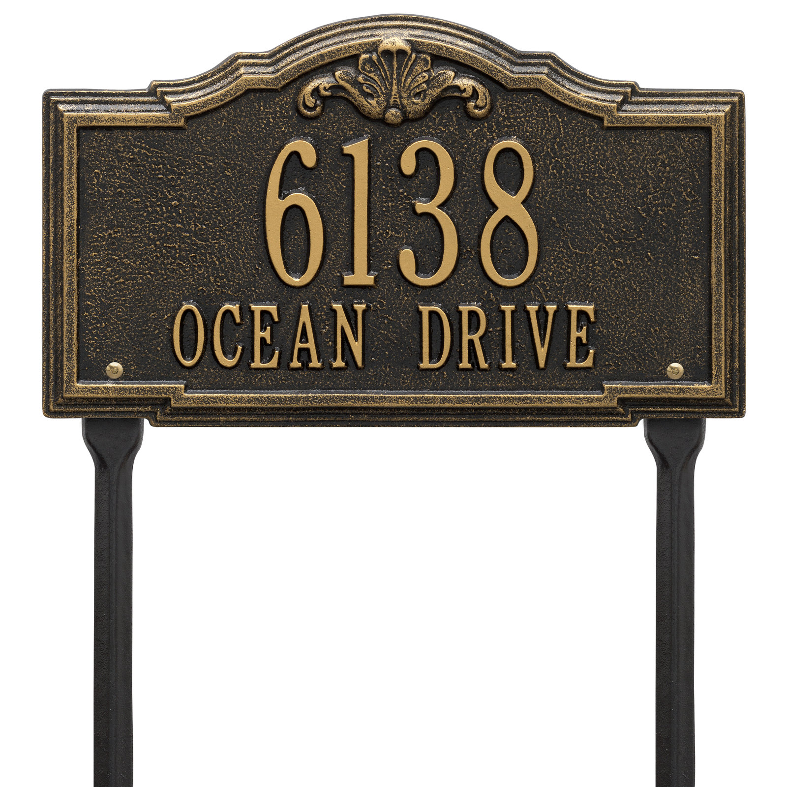 Gatewood Personalized Standard 2-Line Lawn Address Sign, Black/Gold, Yes