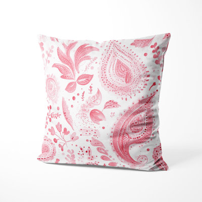 French Country Accent Pillow - Transitional Red And White Delicate Paisley Printed Cushion