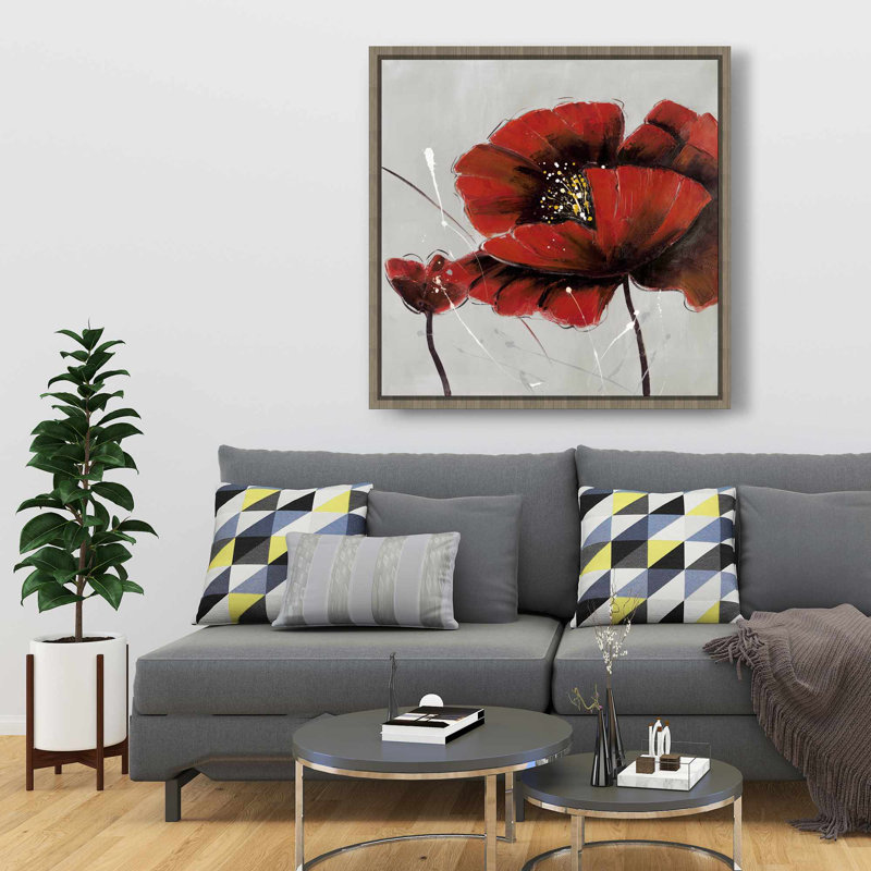 Red Poppy Flowers - Botanical Contemporary, toile encadrée