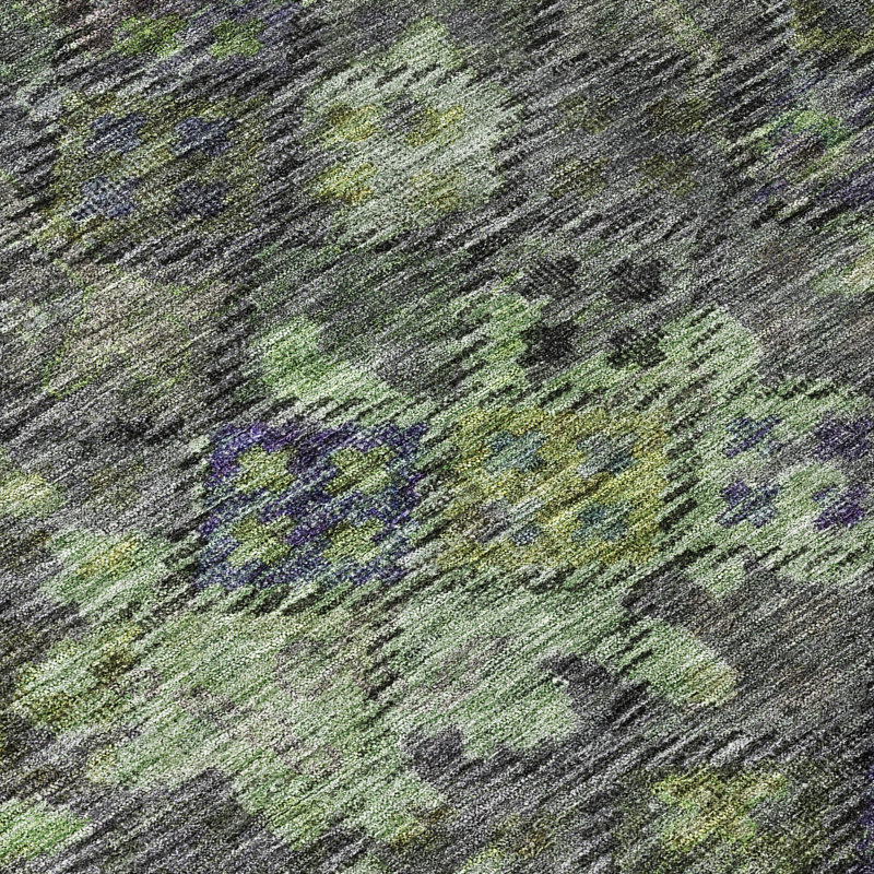 Green Floral Washable Synthetic Indoor Outdoor Area Rug