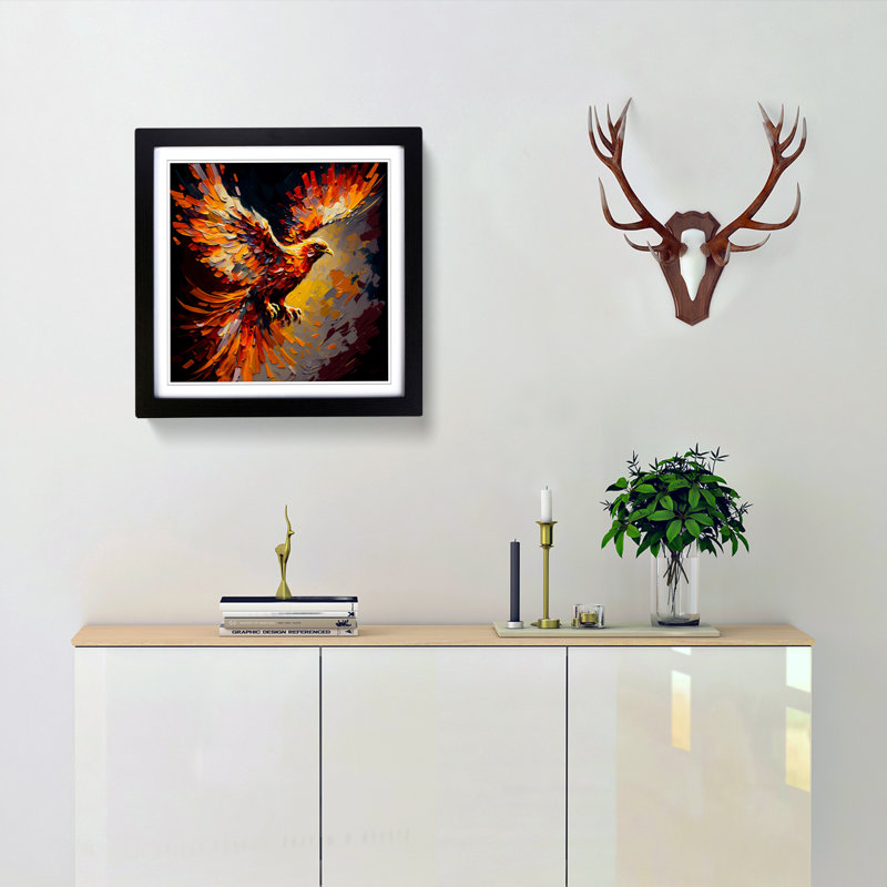 Phoenix Palette Knife Painting - Framed Print, Black
