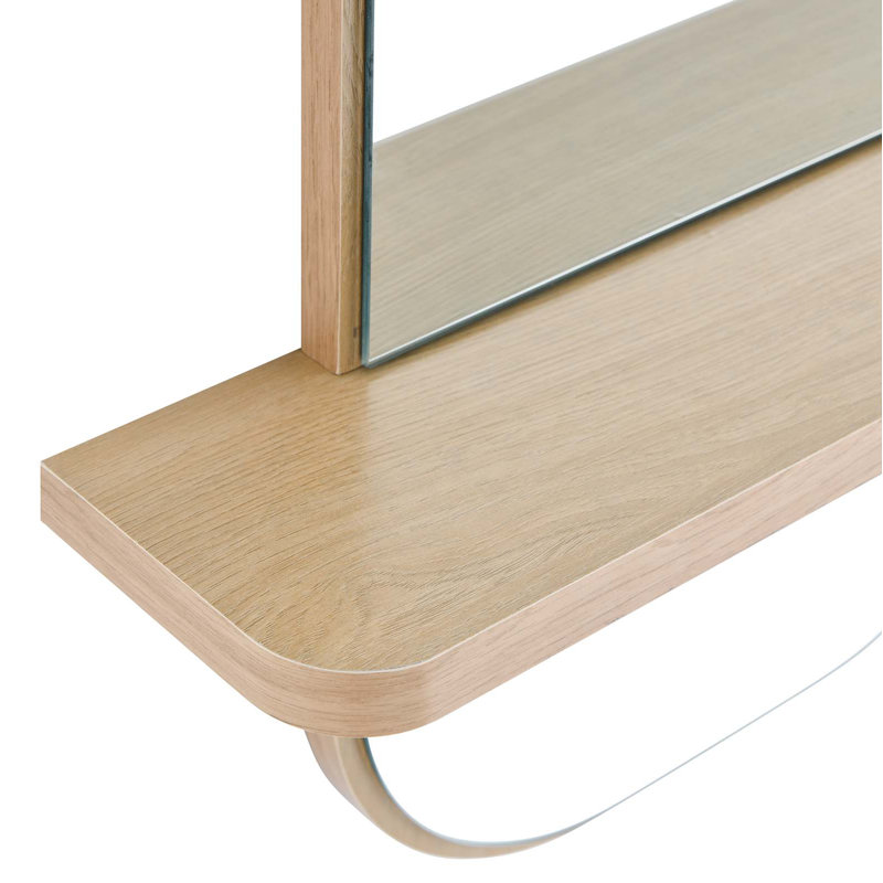 Oak Rectangular Wall Mirror with Shelf