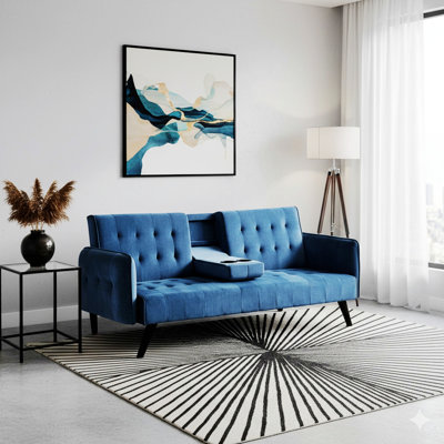 Convertible Sofa Bed with Cup Holders, Tufted Loveseat for Small Spaces