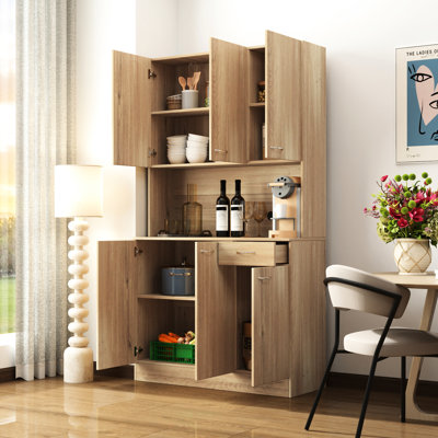 Armoire de cuisine et armoire de 71,93 po de hauteur avec nuance rustique. 6 portes, 1 tablette ouverte, tiroir. Facile à nettoyer et conception pratique en chêne. 6 portes, 1 ouverture 1. Pratique