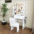 Modern Vanity Desk with LED Lighting & Charging Station, 4 Drawers & Open Storage Shelves, Hair Dryer Holder & Matching Dressing Chair-453480185
