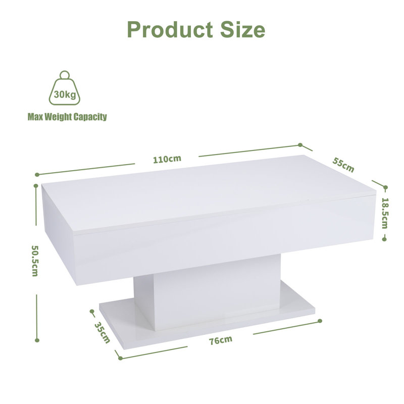 Pedestal Coffee Table, White , White